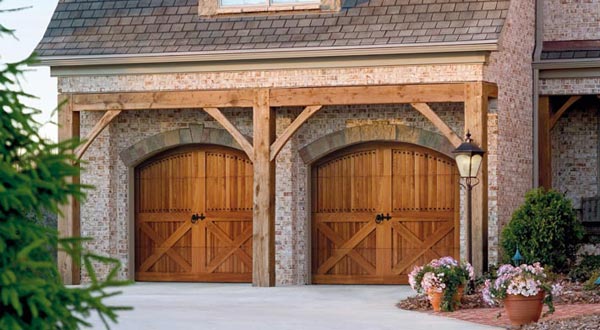 wooden homestead style garage doors