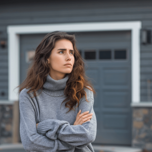 Female Thinking Hard About Selecting a Garage Door Vendor for Repairs and Installation Service