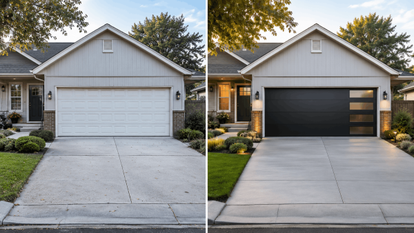 Image representing garage door home value, garage door ROI, does a new garage door increase home value, curb appeal upgrades