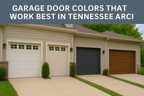 An image of different color garage doors representing different trends in Tennessee.